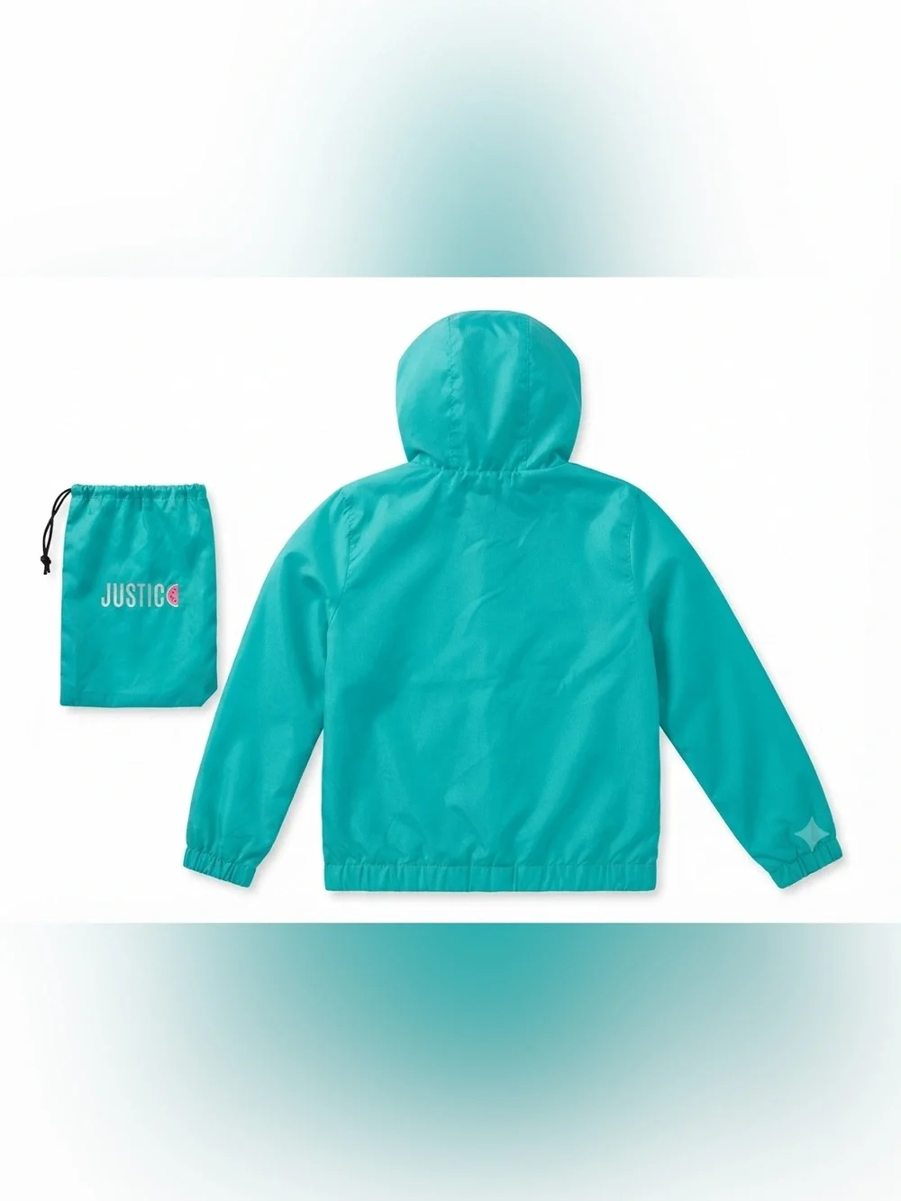 Justice Girls Teal Packable Windbreaker Rain Jacket Size 10